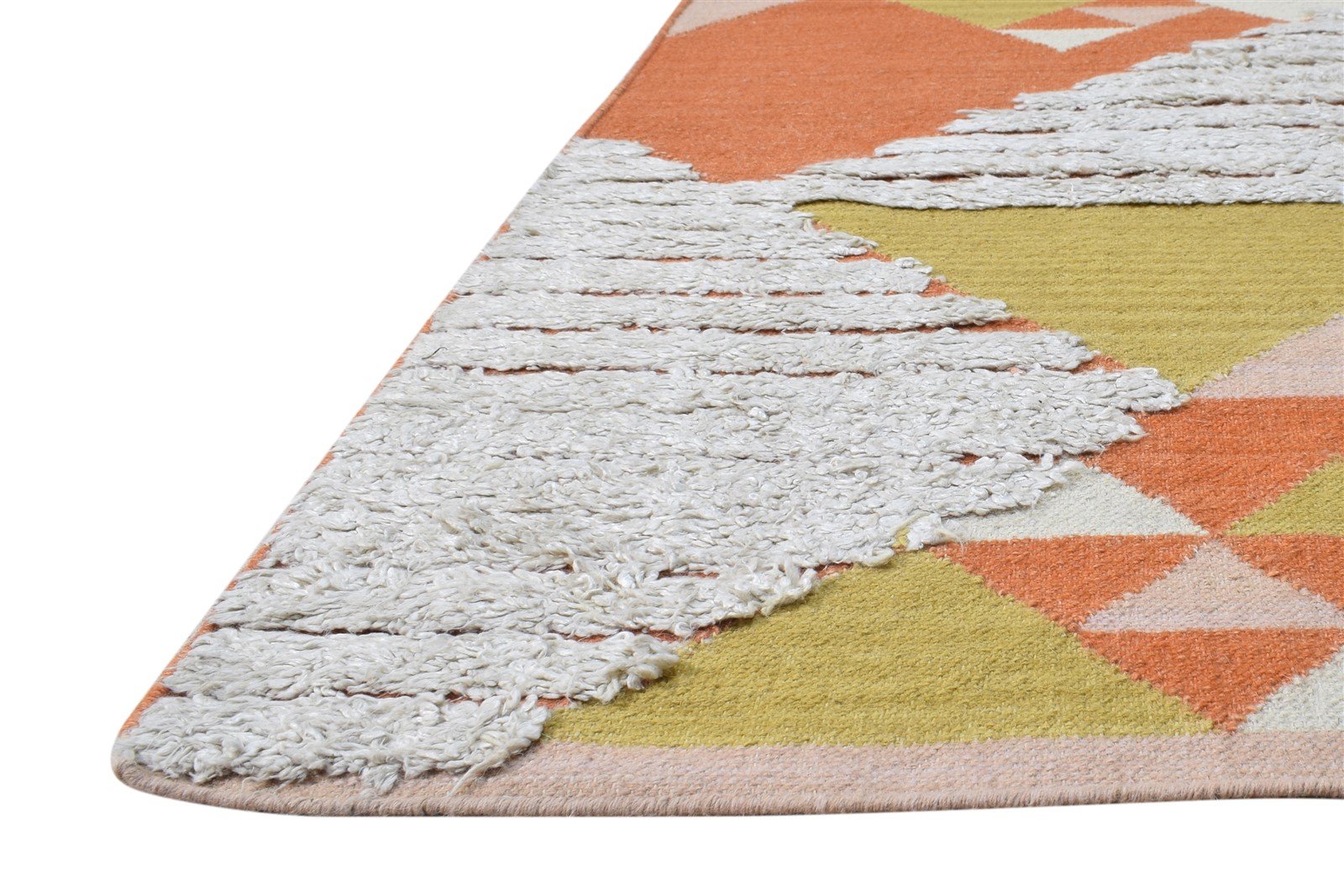 Dhurrie Off-White Wool Rug 5' X 8' Modern Scandinavian Abstract Room Size Carpet 