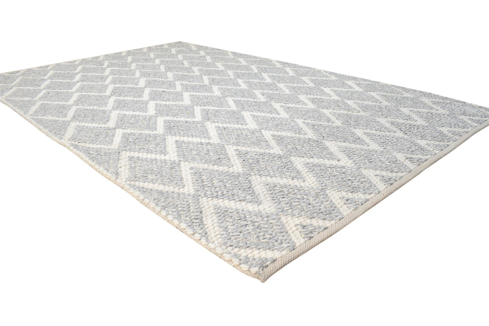 Grey Wool Rug 5' X 8' Modern Hand Woven Scandinavian Chevron Room Size Carpet 