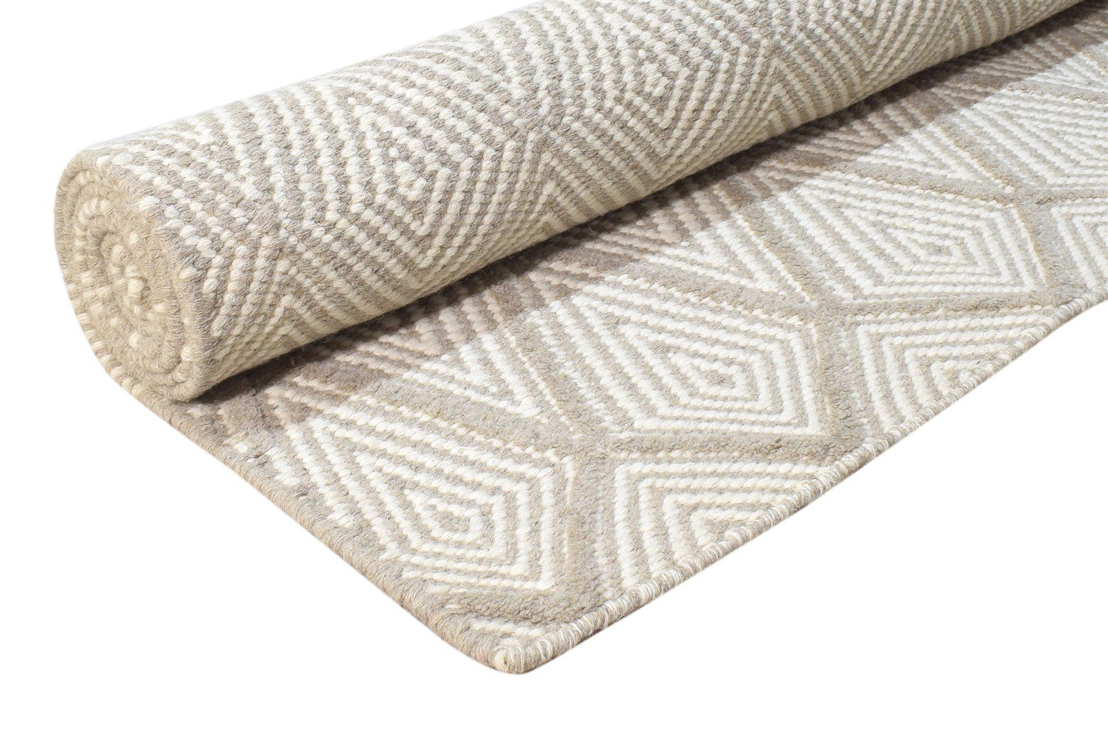 Hand Woven Off-White Wool Rug 5' X 8' Modern Moroccan Diamond Room Size Carpet 