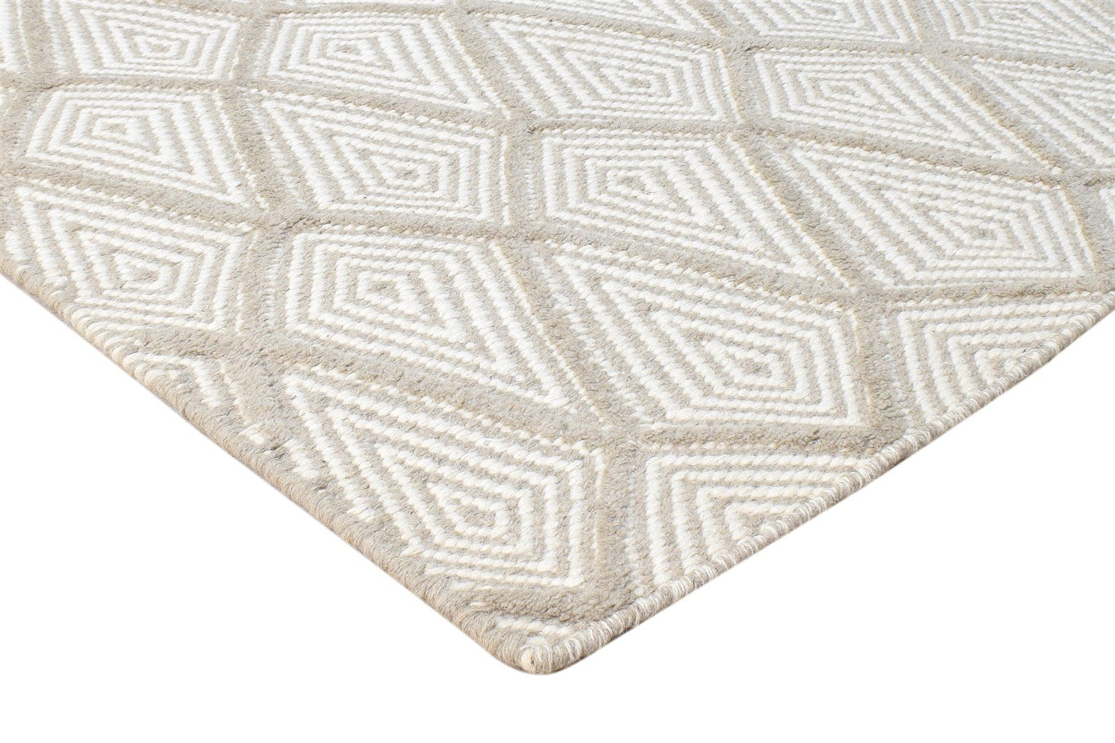 Hand Woven Off-White Wool Rug 5' X 8' Modern Moroccan Diamond Room Size Carpet 