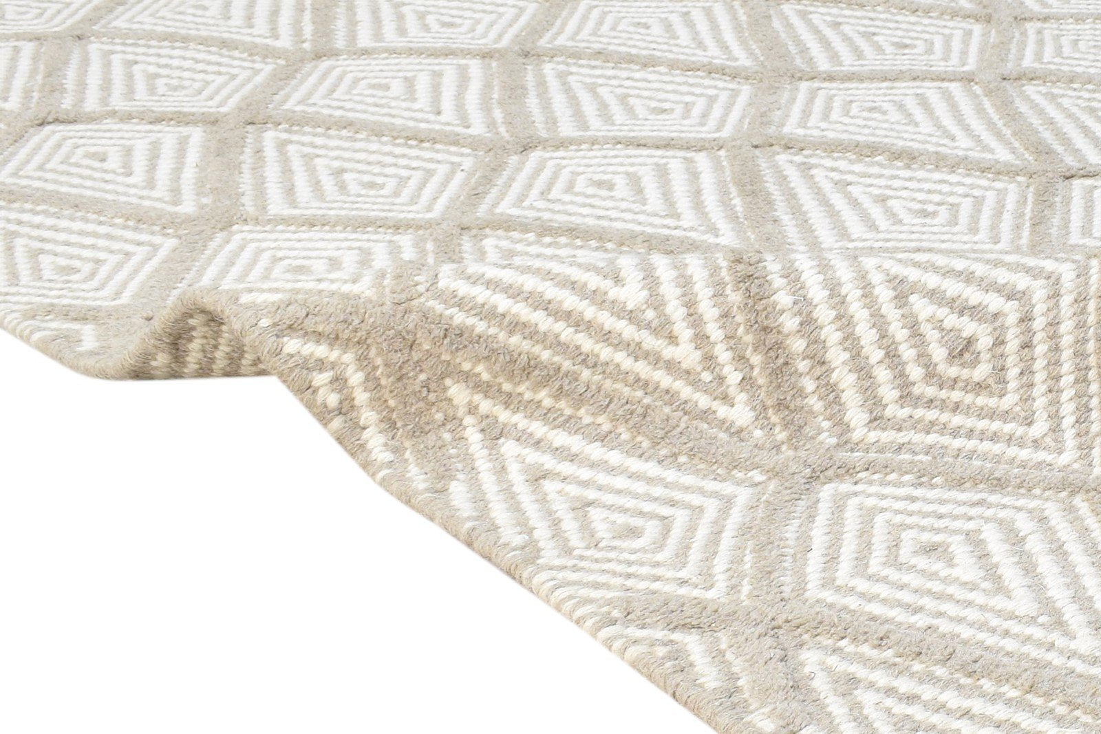 Hand Woven Off-White Wool Rug 5' X 8' Modern Moroccan Diamond Room Size Carpet 