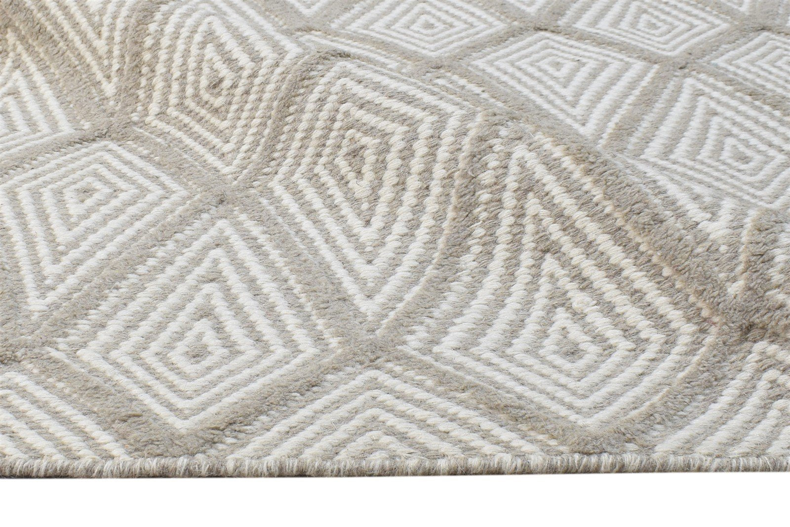 Hand Woven Off-White Wool Rug 5' X 8' Modern Moroccan Diamond Room Size Carpet 