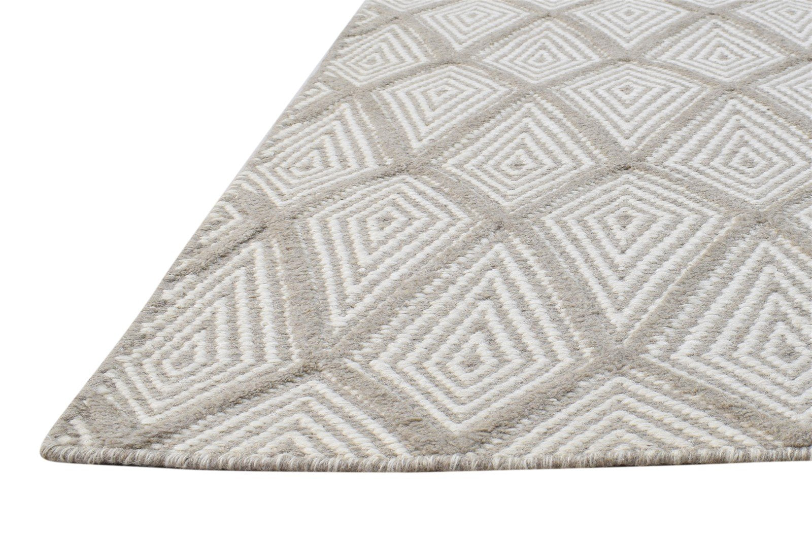 Hand Woven Off-White Wool Rug 5' X 8' Modern Moroccan Diamond Room Size Carpet 