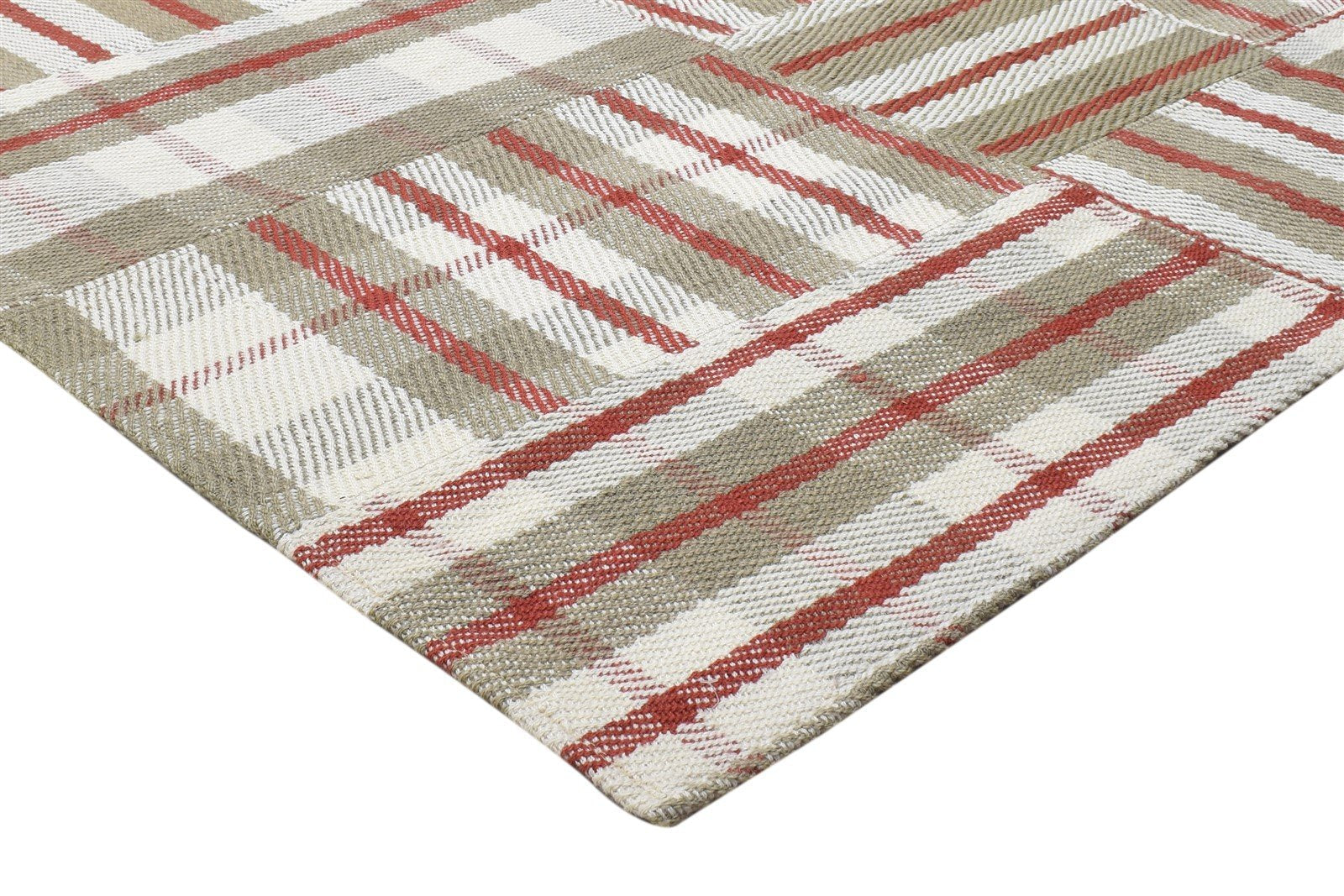 5X8 Rug Wool Off-White Modern Jacquard Loom Scandinavian Plaids Room Size Carpet 