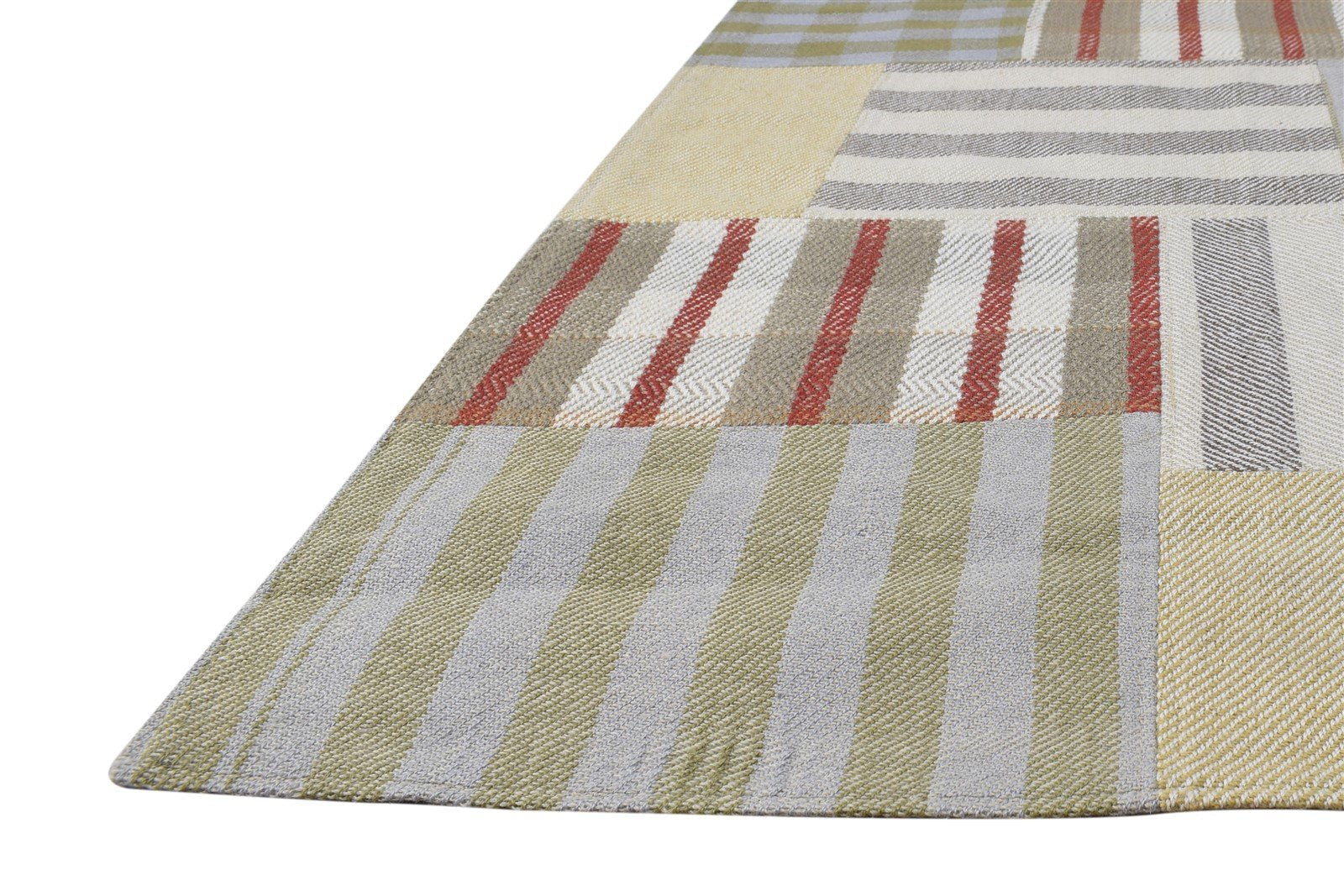 Green Wool Rug 5' X 8' Modern Jacquard Loom Scandinavian Plaids Room Size Carpet 