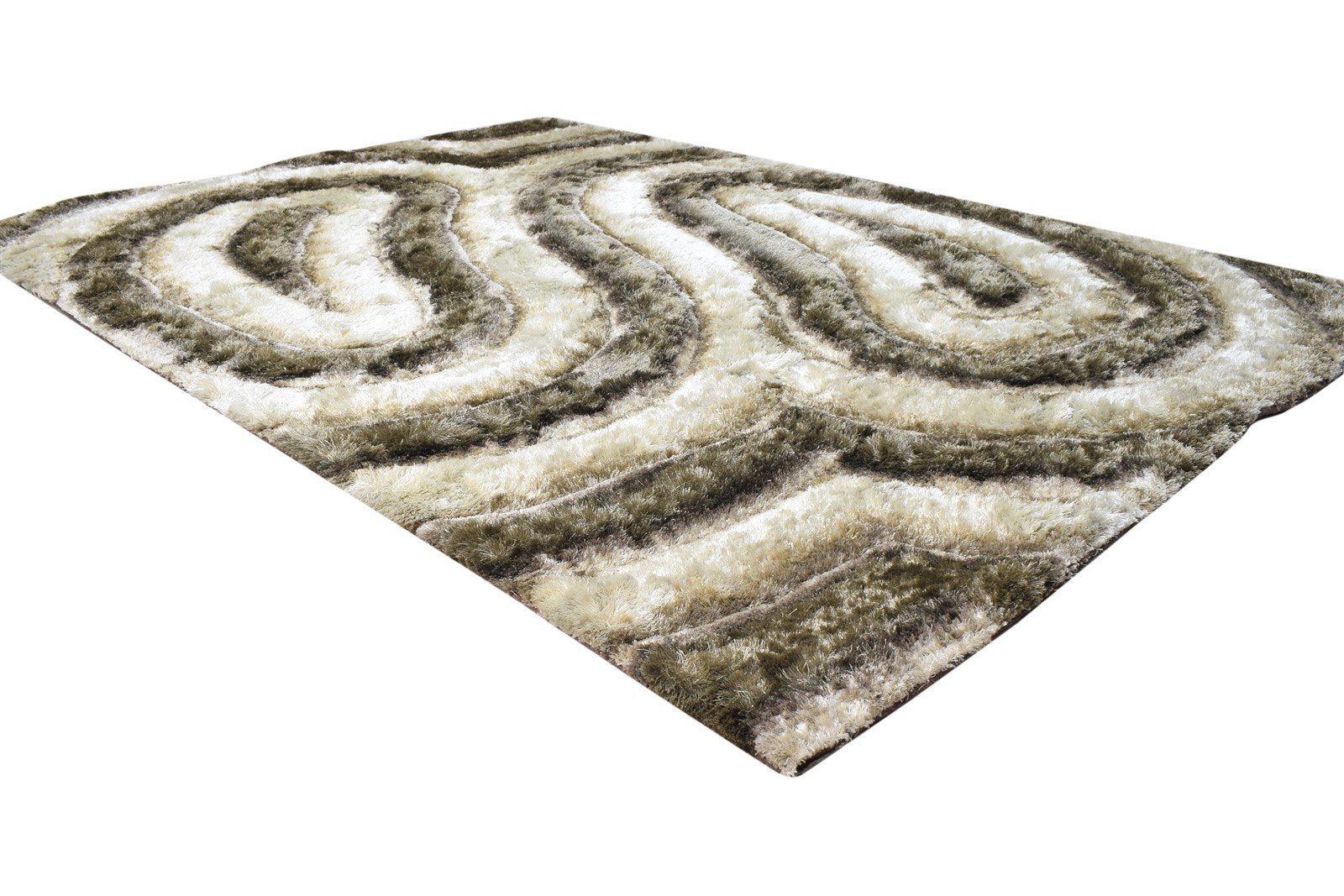 Polypropylene Olive Rug 5X8 Modern Hand Tufted American Swirls Room Size Carpet 