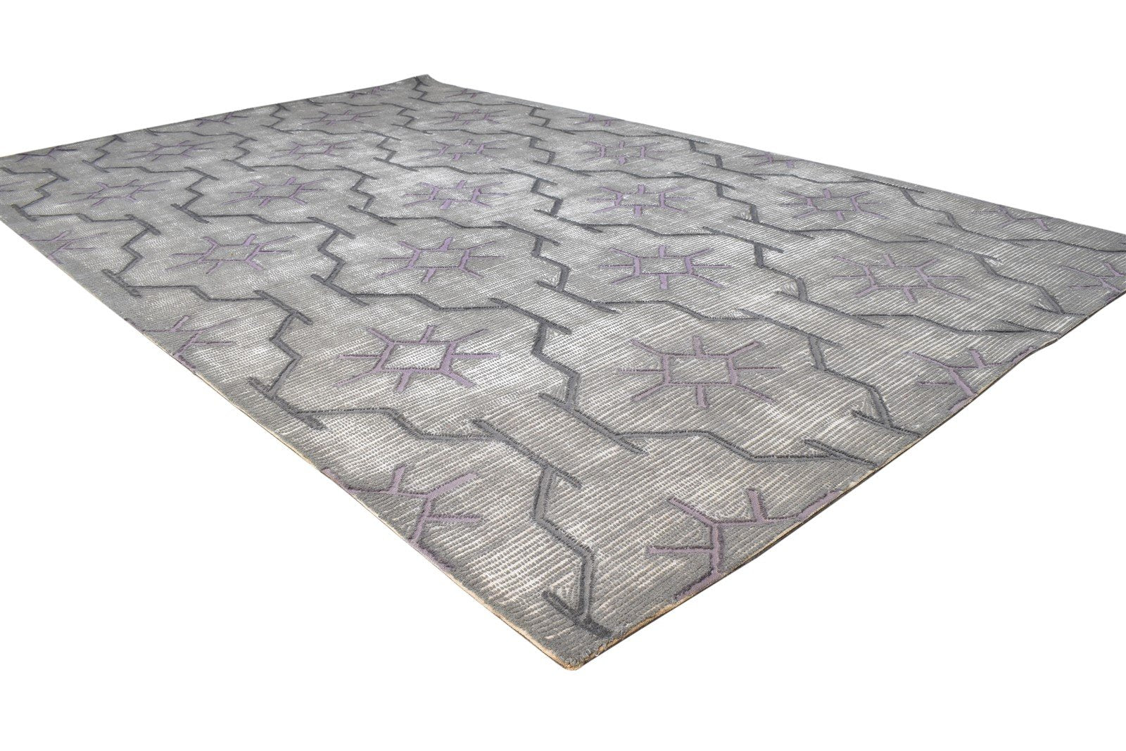 Hand Tufted Light Grey Wool Rug 5' X 8' Modern Moroccan Trellis Room Size Carpet 