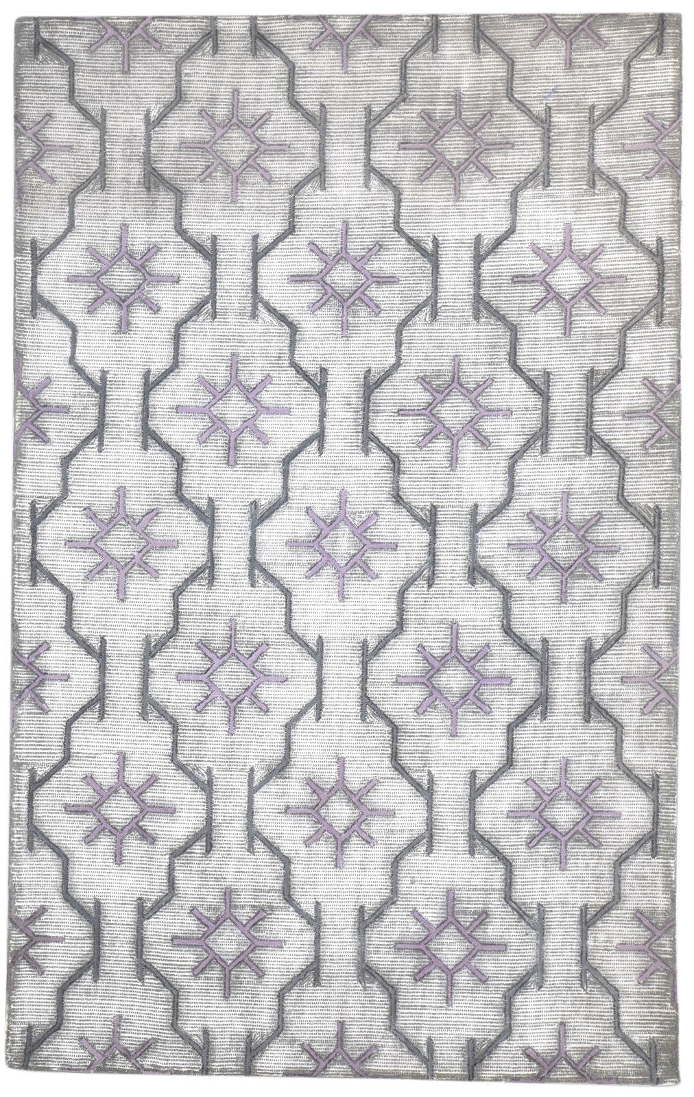 Hand Tufted Light Grey Wool Rug 5' X 8' Modern Moroccan Trellis Room Size Carpet 