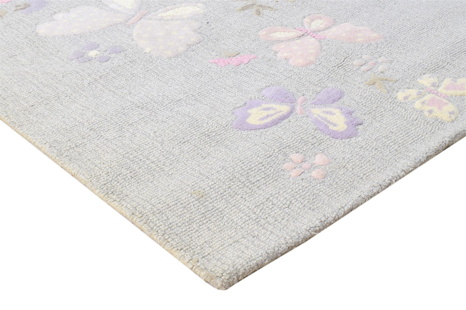 Wool Light Grey Rug 5' X 8' Modern Hand Tufted French Floral Room Size Carpet 