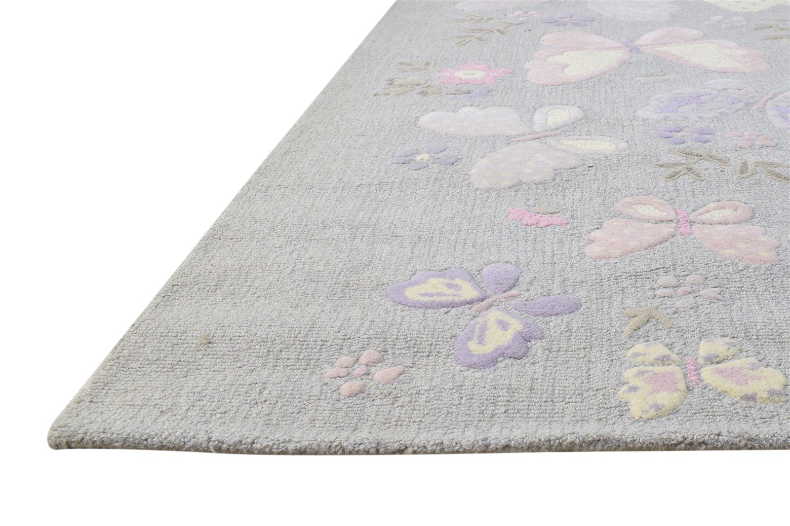 Wool Light Grey Rug 5' X 8' Modern Hand Tufted French Floral Room Size Carpet 