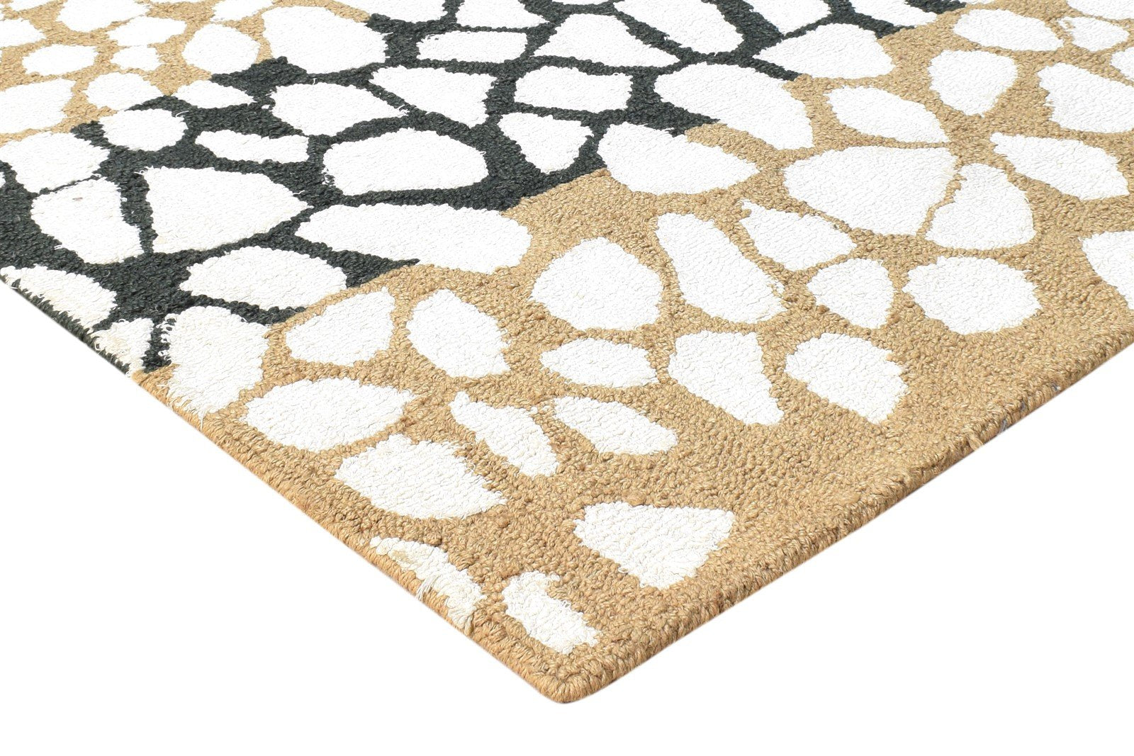 Off-White Wool Rug 5X6 Modern Hand Tufted Scandinavian Abstract Room Size Carpet 