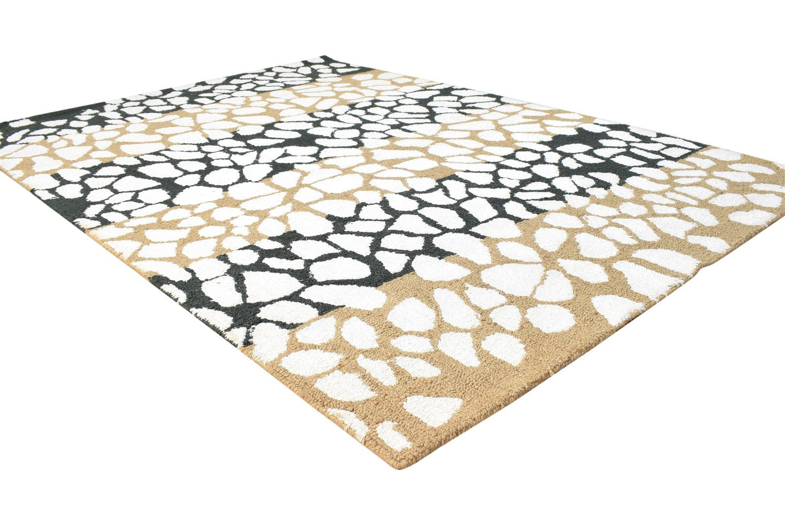 Off-White Wool Rug 5X6 Modern Hand Tufted Scandinavian Abstract Room Size Carpet 