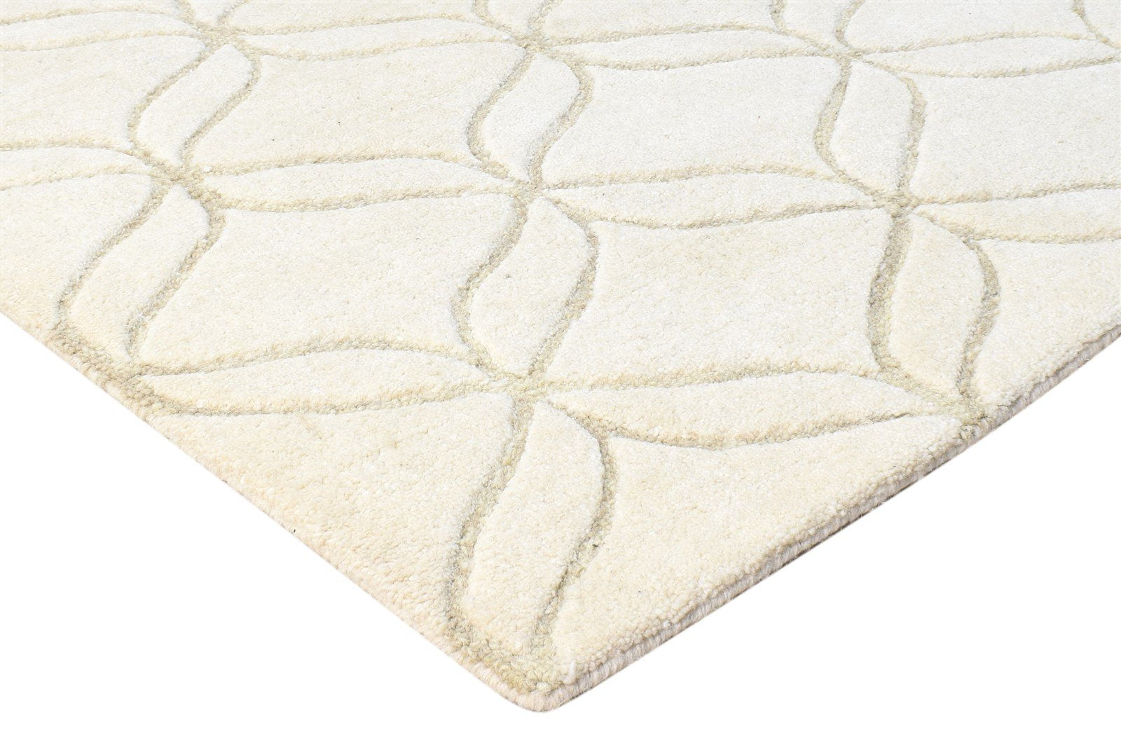 Hand Tufted Cream Wool Rug 4' X 6' Modern Moroccan Trellis Room Size Carpet 