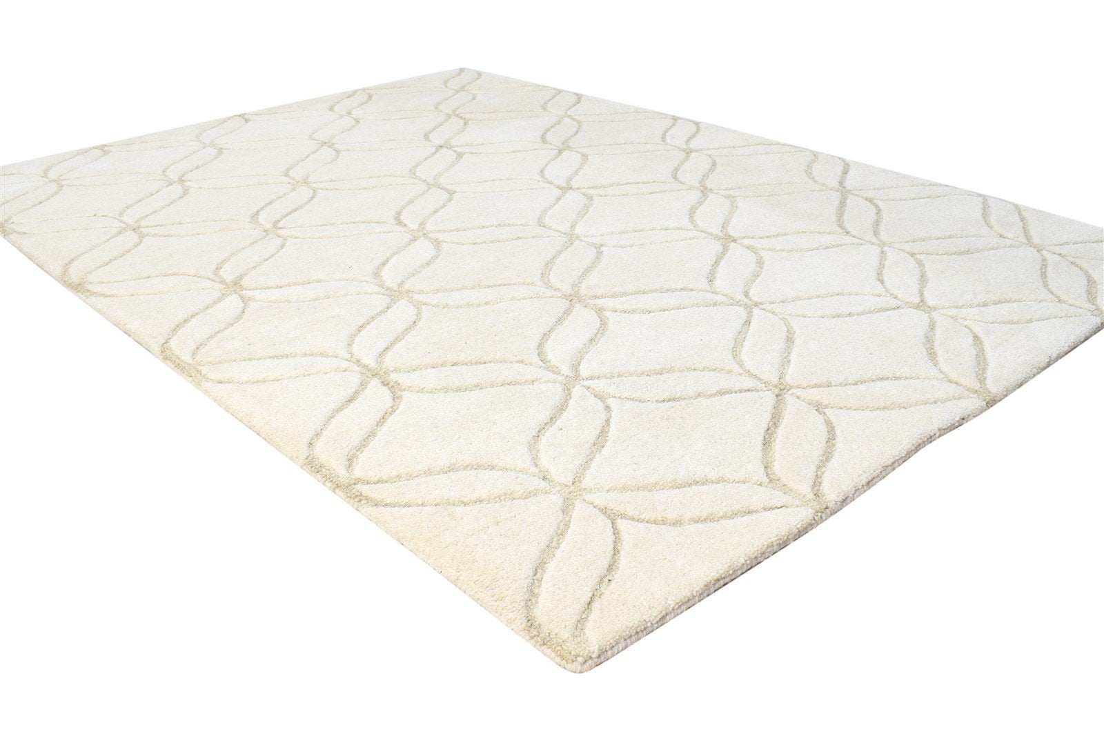 Hand Tufted Cream Wool Rug 4' X 6' Modern Moroccan Trellis Room Size Carpet 