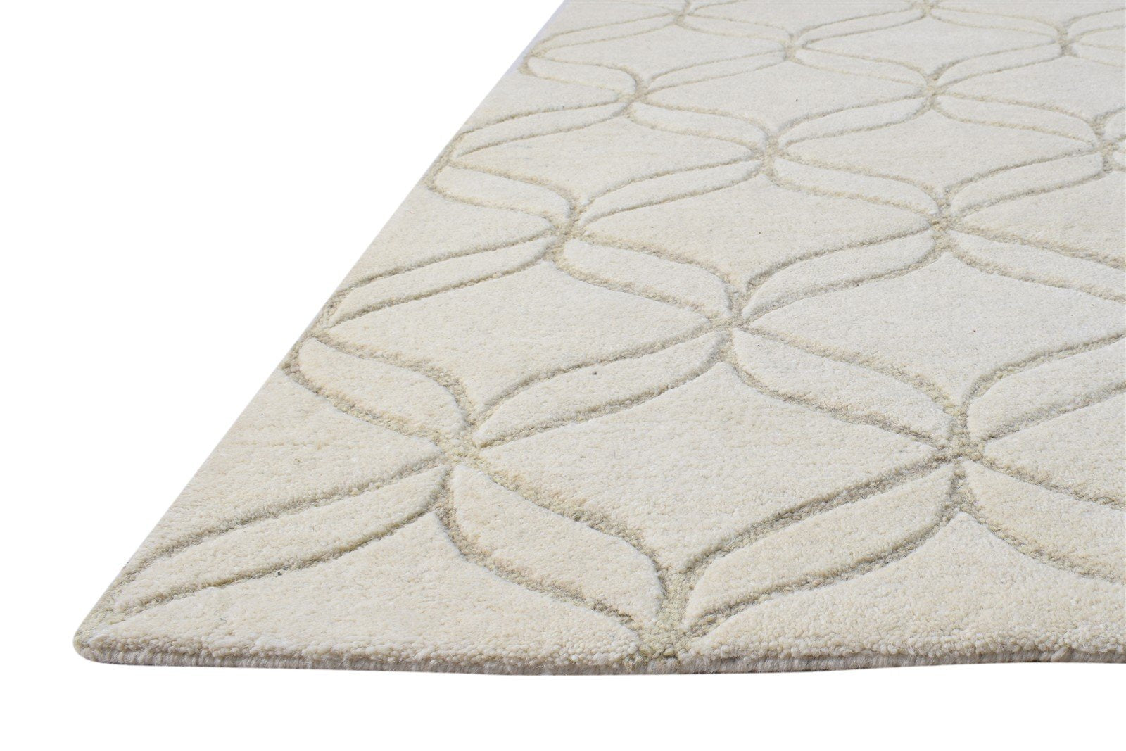 Hand Tufted Cream Wool Rug 4' X 6' Modern Moroccan Trellis Room Size Carpet 