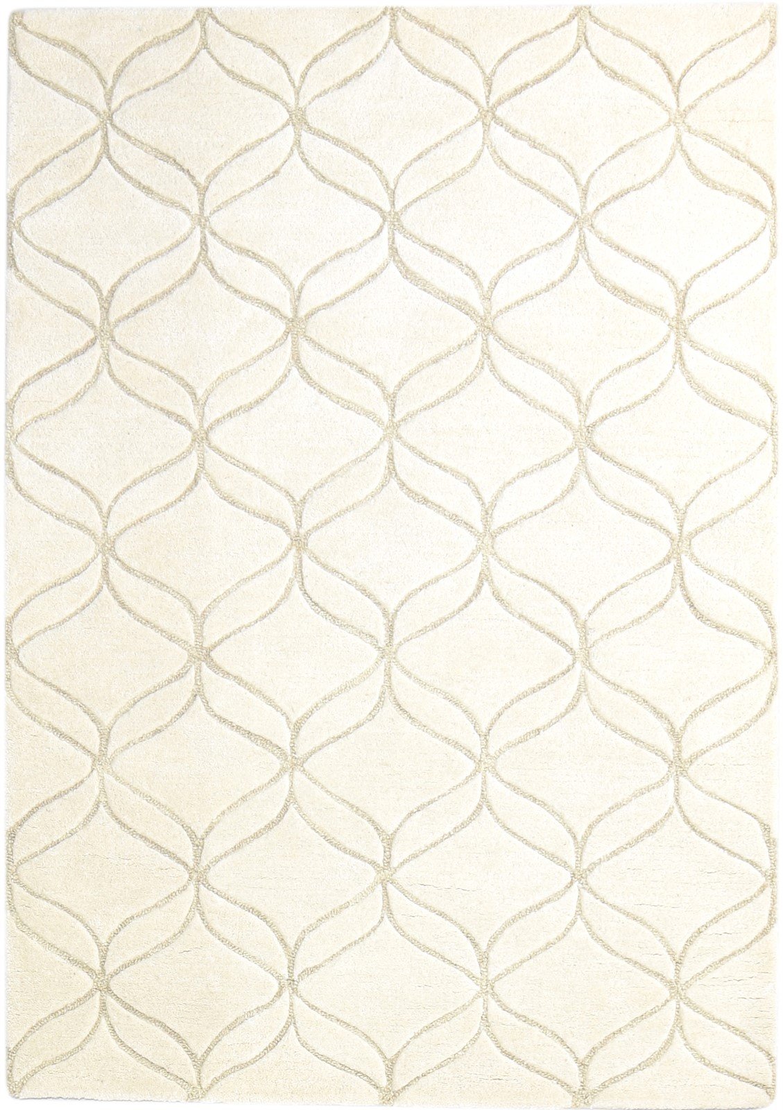 Hand Tufted Cream Wool Rug 4' X 6' Modern Moroccan Trellis Room Size Carpet 