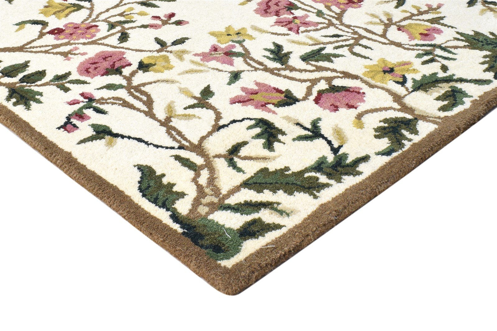 Cream Wool Rug 4' X 6' Modern Hand Tufted French Floral Room Size Carpet 