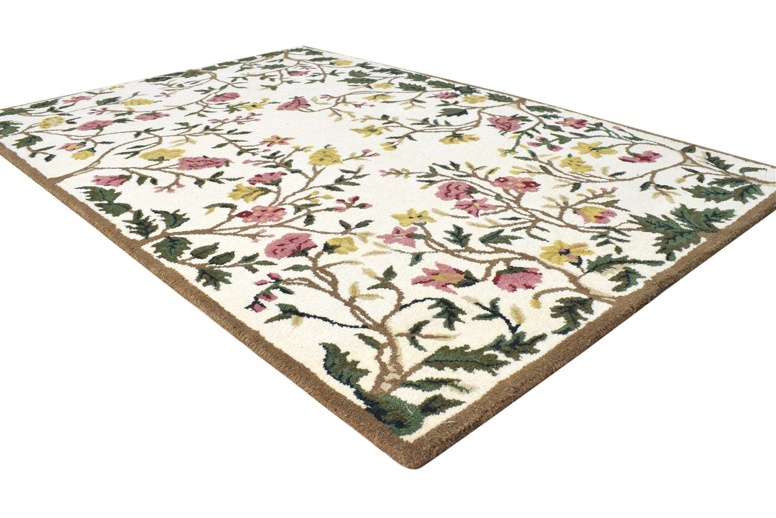 Cream Wool Rug 4' X 6' Modern Hand Tufted French Floral Room Size Carpet 