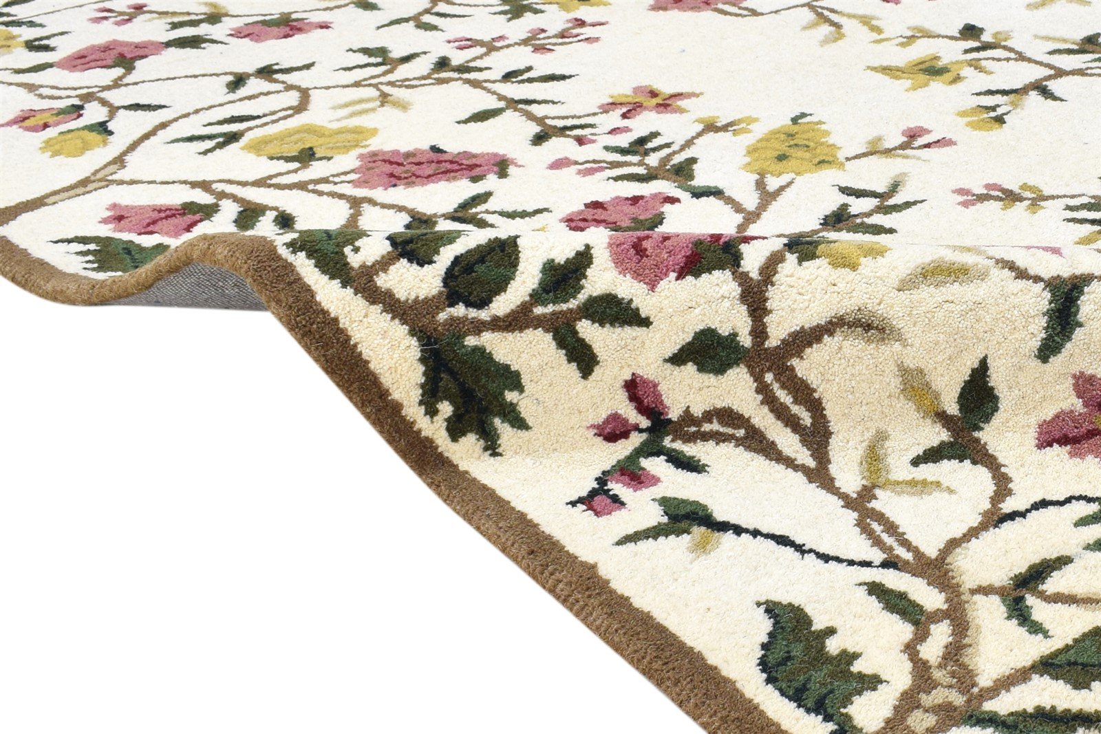 Cream Wool Rug 4' X 6' Modern Hand Tufted French Floral Room Size Carpet 