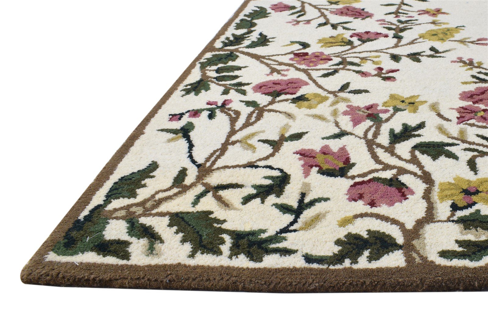 Cream Wool Rug 4' X 6' Modern Hand Tufted French Floral Room Size Carpet 