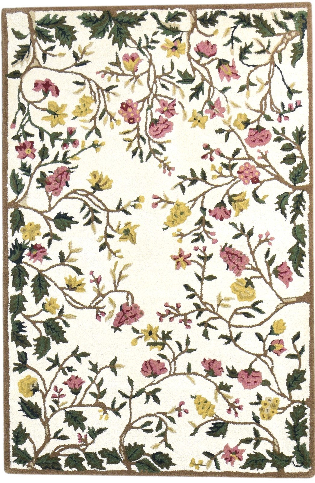 Cream Wool Rug 4' X 6' Modern Hand Tufted French Floral Room Size Carpet 