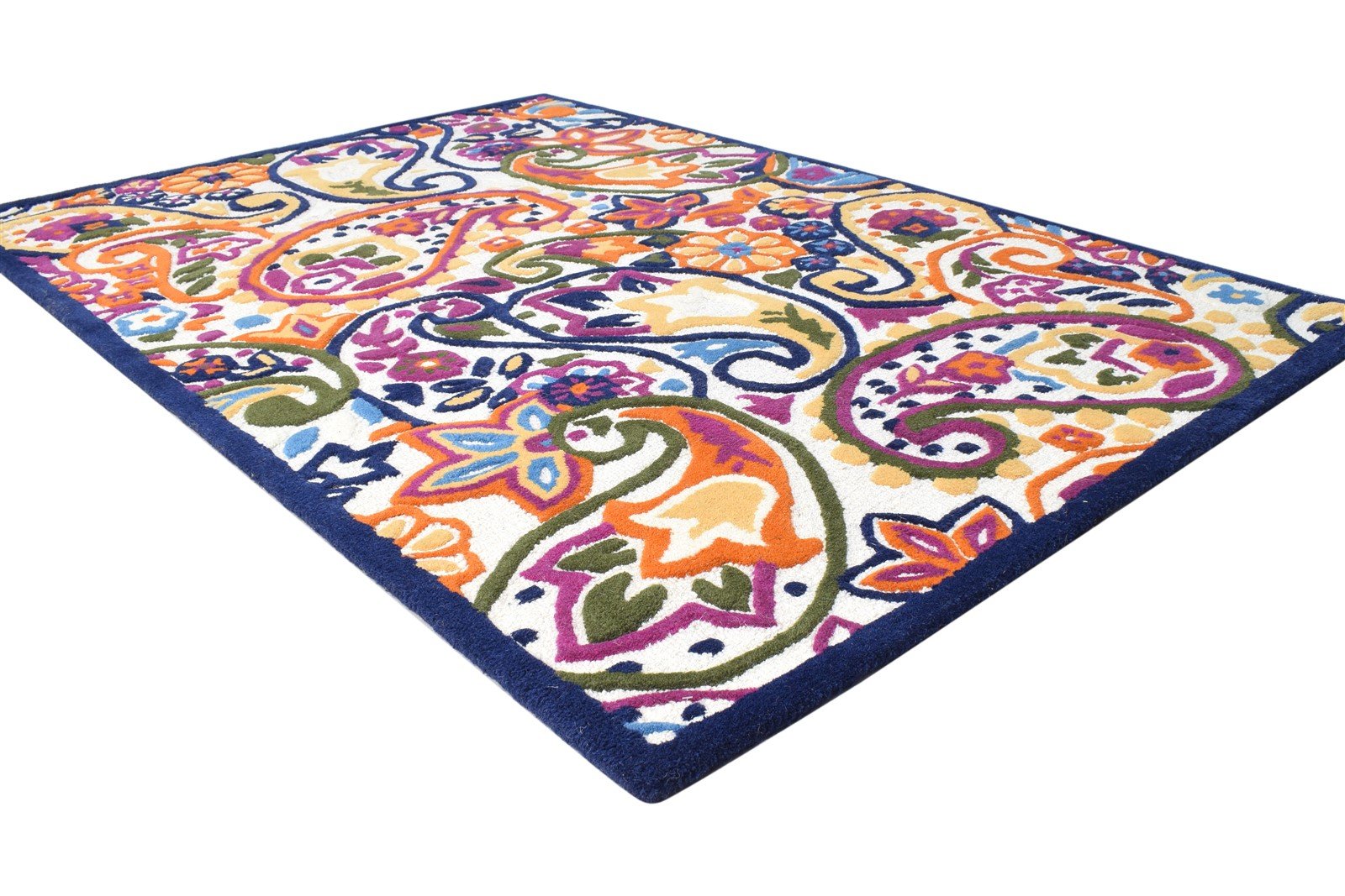 Wool Multi Color Rug 4X6 Modern Hand Tufted European Paisley Room Size Carpet 