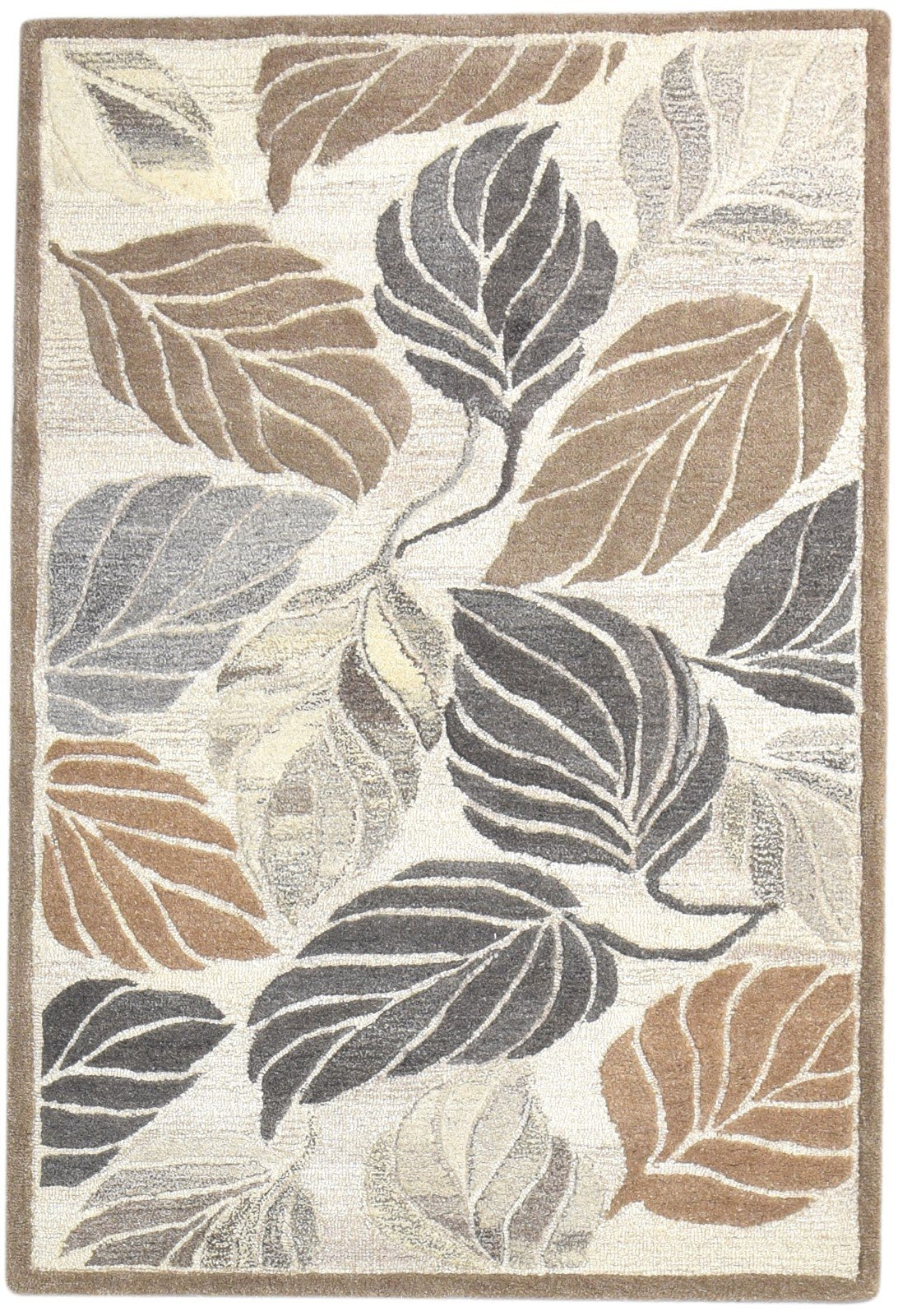 Hand Tufted Cream Wool Rug 4' X 5' Modern French Floral Room Size Carpet 