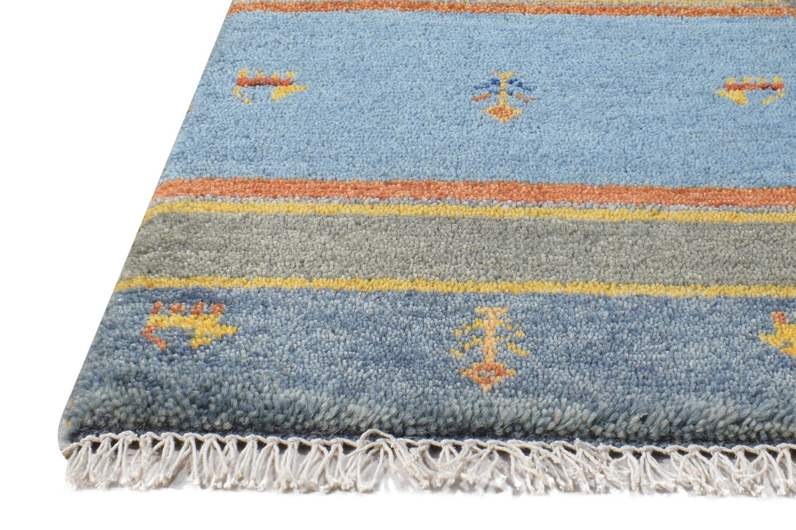 Blue Wool Rug 1' X 2' Southwestern Hand Knotted American Tribal Small Carpet 