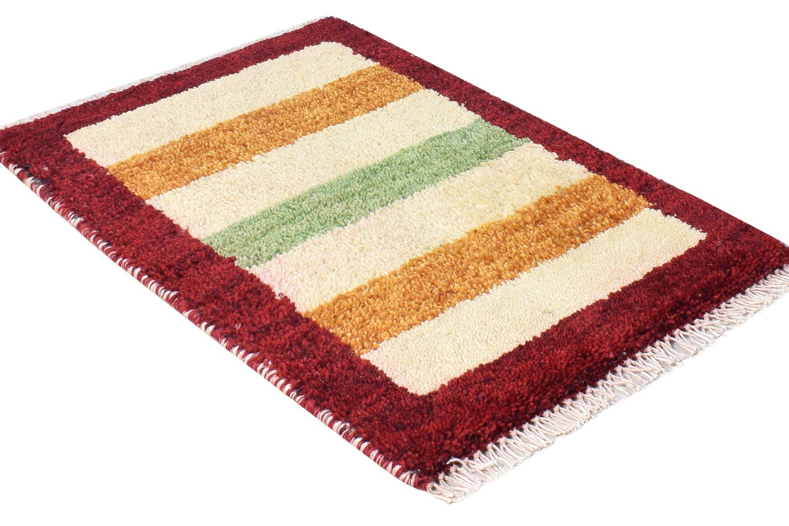 Hand Knotted Cream Wool Rug 1' X 2' Southwestern Gabbeh Striped Small Carpet 