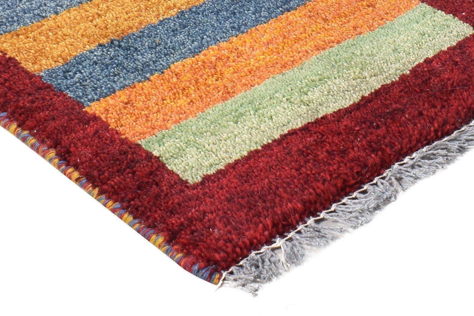 Hand Knotted Multi Color Wool Rug 1X2 Southwestern Gabbeh Striped Small Carpet 