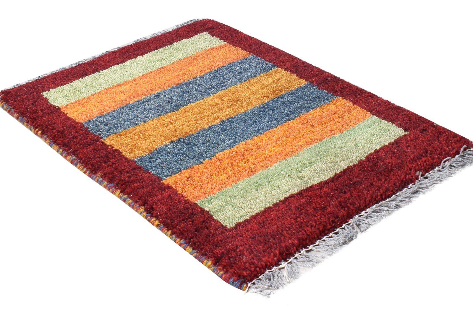 Hand Knotted Multi Color Wool Rug 1X2 Southwestern Gabbeh Striped Small Carpet 