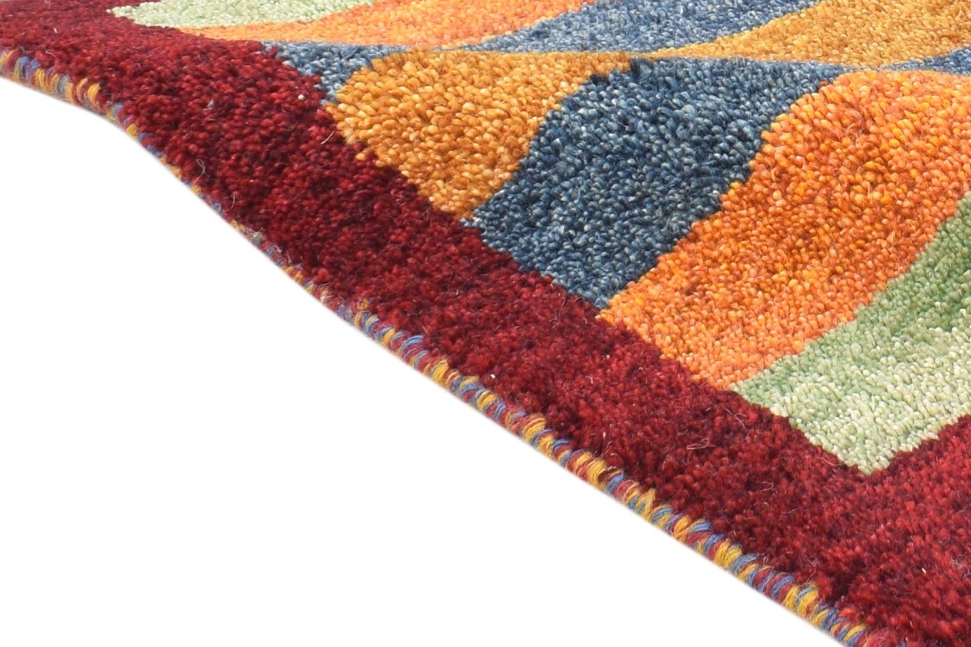 Hand Knotted Multi Color Wool Rug 1X2 Southwestern Gabbeh Striped Small Carpet 