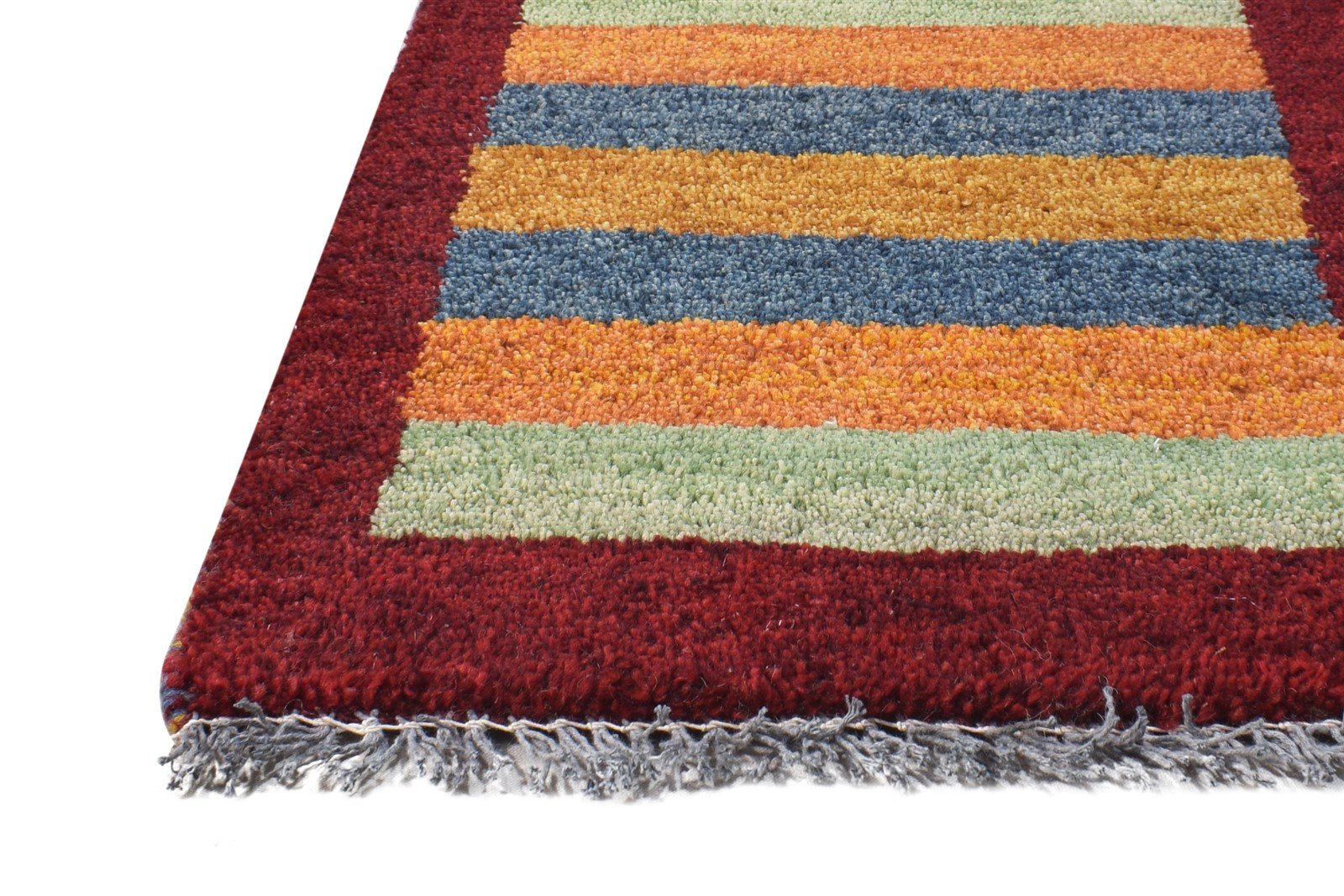 Hand Knotted Multi Color Wool Rug 1X2 Southwestern Gabbeh Striped Small Carpet 