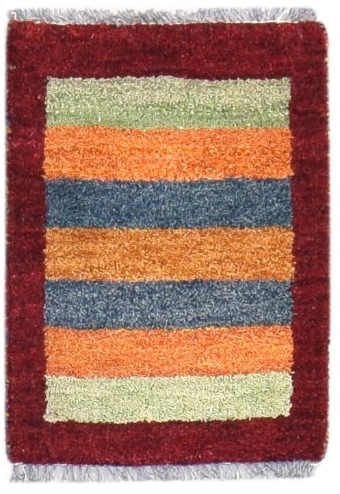 Hand Knotted Multi Color Wool Rug 1X2 Southwestern Gabbeh Striped Small Carpet 