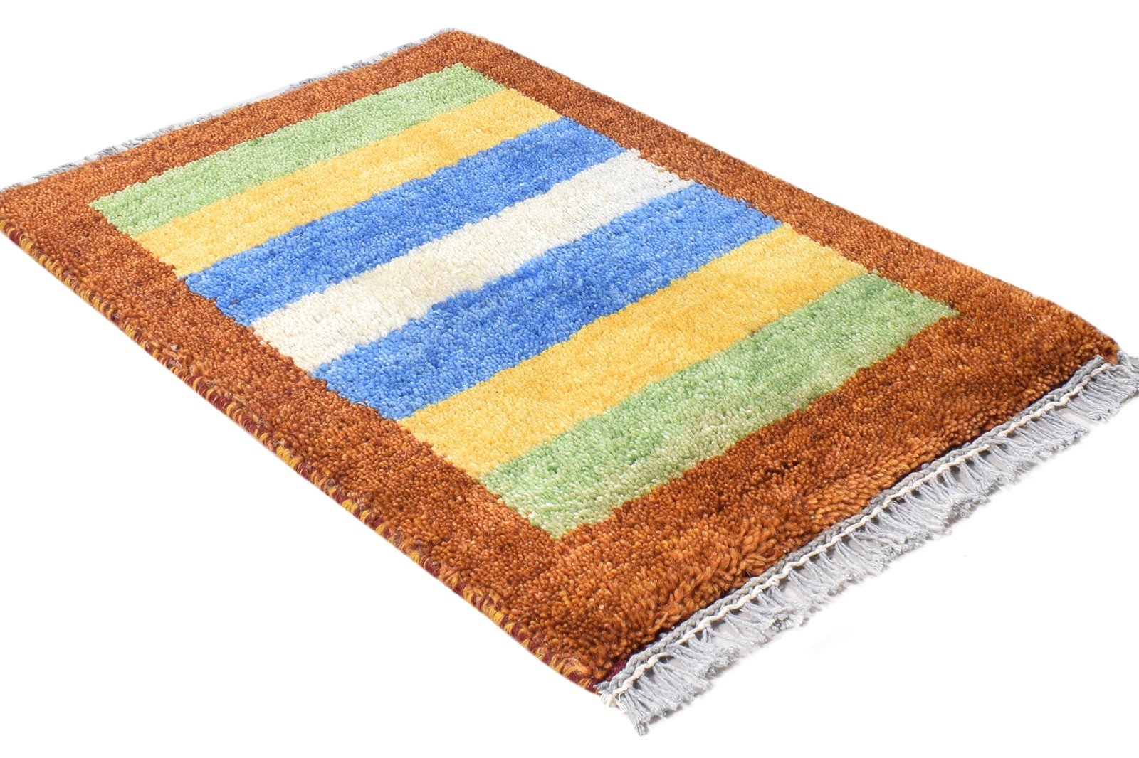 Hand Knotted Multi Color Wool Rug 1X2 Southwestern Gabbeh Striped Small Carpet 