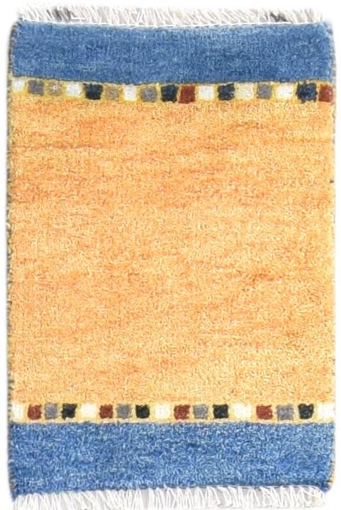 Hand Knotted Beige Wool Rug 1' X 2' Southwestern Gabbeh Striped Small Carpet 