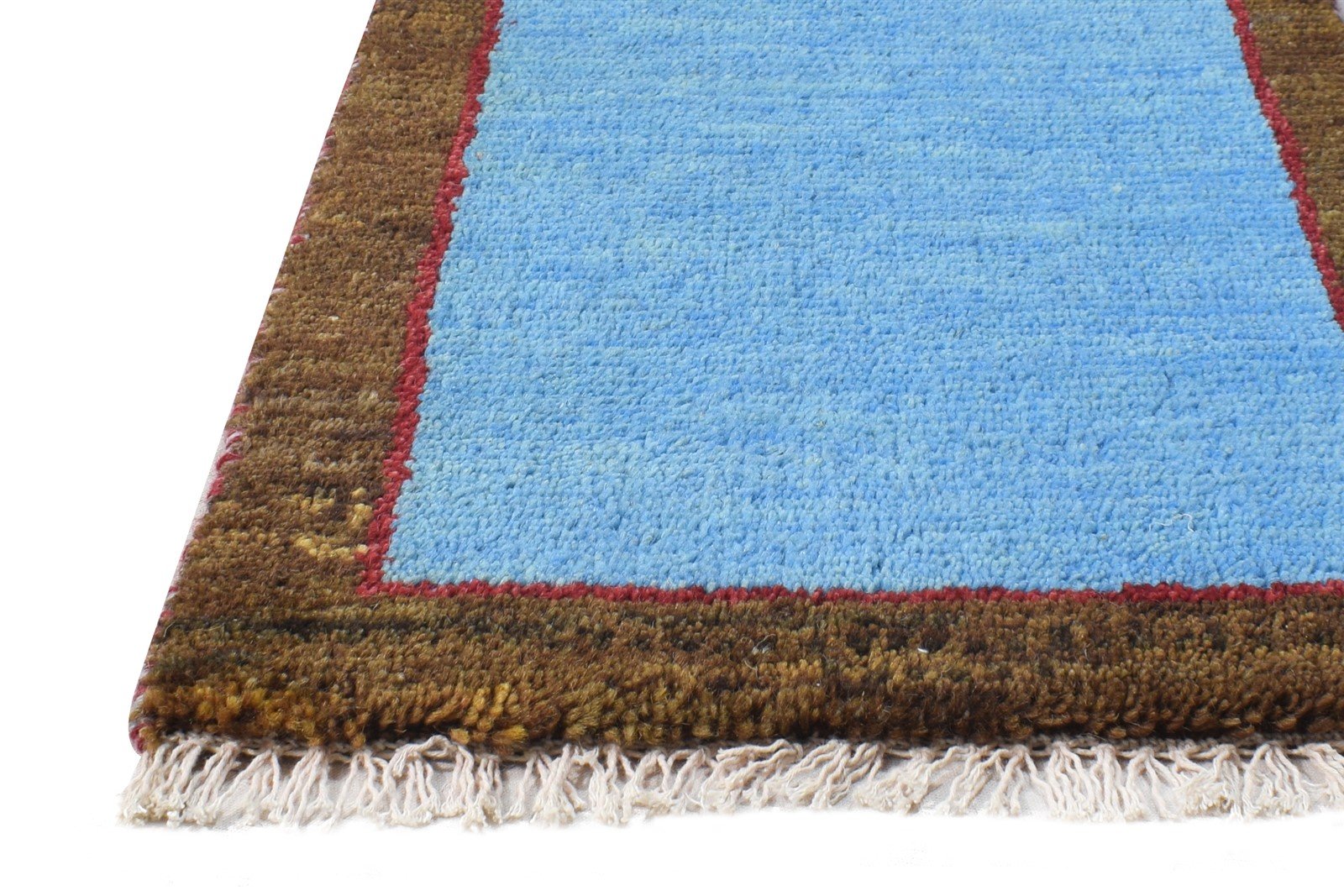 Wool Blue Rug 1' X 2' Modern Hand Knotted Scandinavian Bordered Small Carpet 