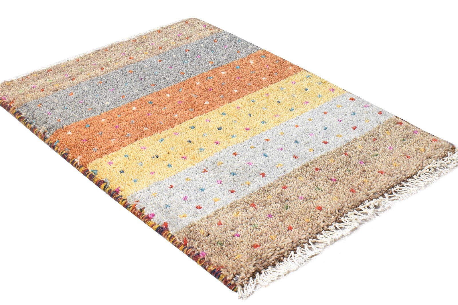 Multi Color Wool Rug 1X2 Southwestern Hand Knotted Gabbeh Striped Small Carpet 