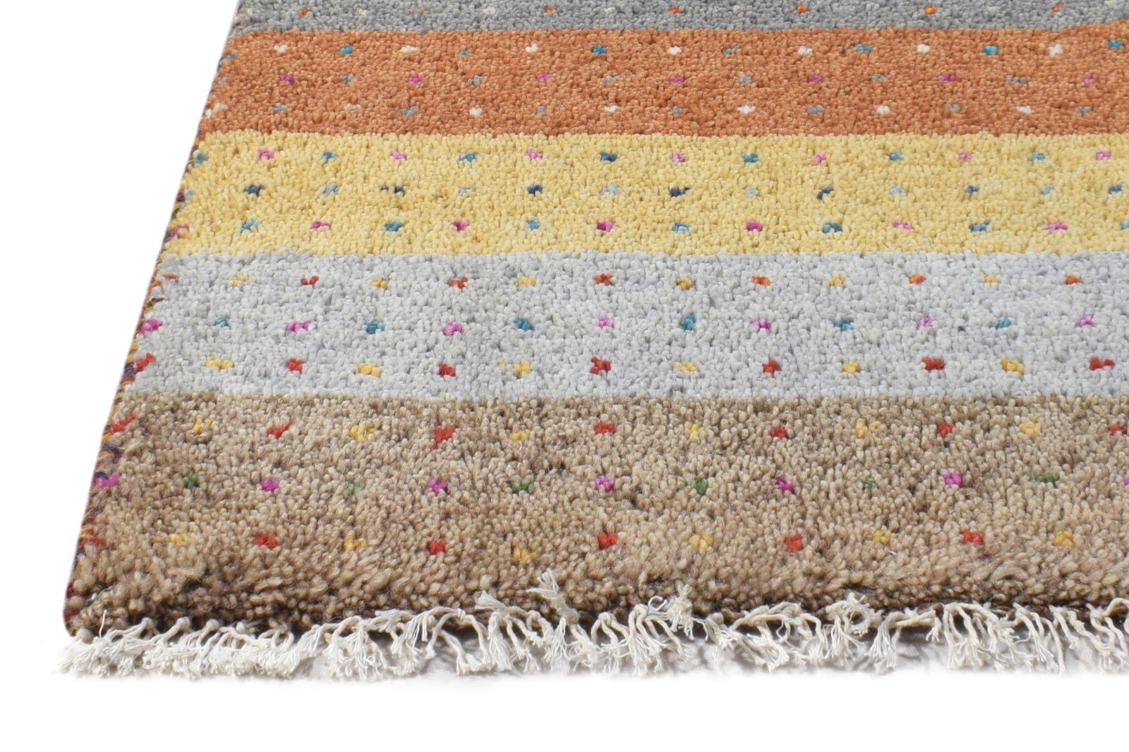 Multi Color Wool Rug 1X2 Southwestern Hand Knotted Gabbeh Striped Small Carpet 