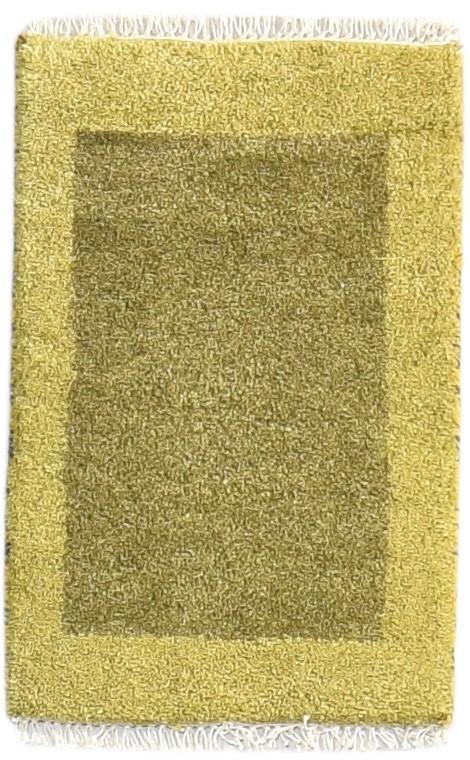 1' X 2' Rug Wool Green Modern Hand Knotted Scandinavian Bordered Small Carpet 