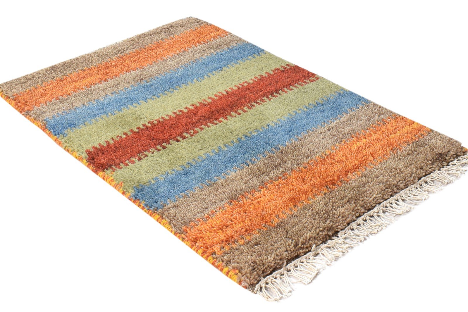 Wool Multi Color Rug 1X2 Southwestern Hand Knotted Gabbeh Striped Small Carpet 