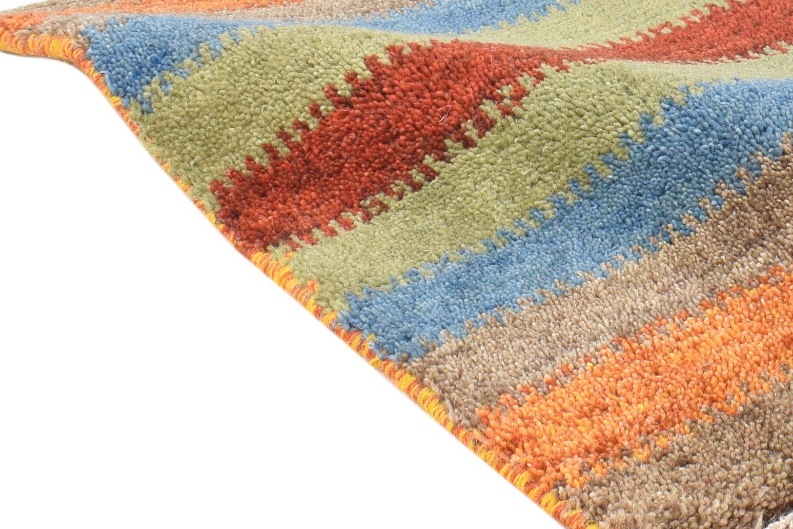 Wool Multi Color Rug 1X2 Southwestern Hand Knotted Gabbeh Striped Small Carpet 