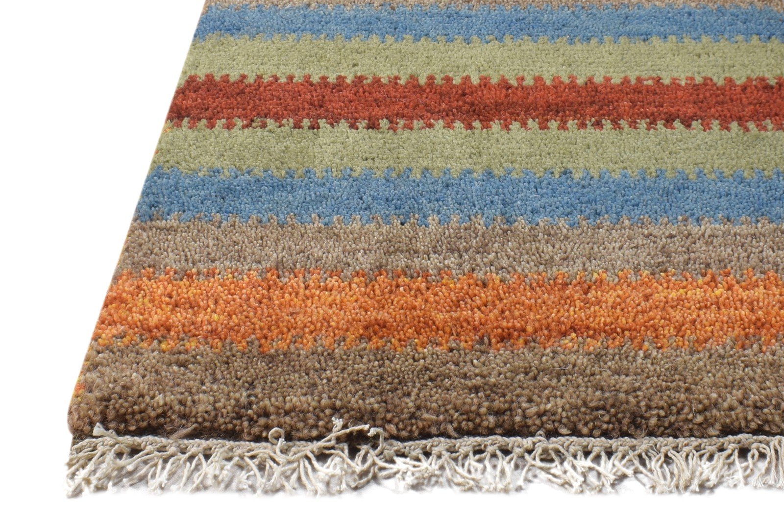 Wool Multi Color Rug 1X2 Southwestern Hand Knotted Gabbeh Striped Small Carpet 