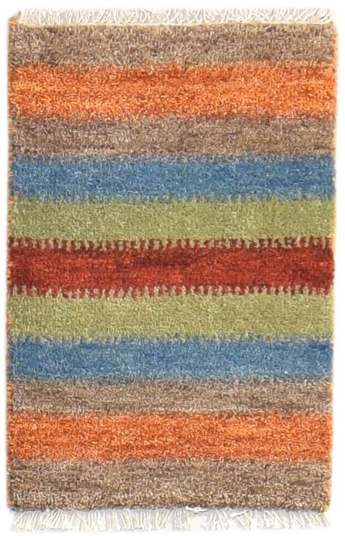 Wool Multi Color Rug 1X2 Southwestern Hand Knotted Gabbeh Striped Small Carpet 