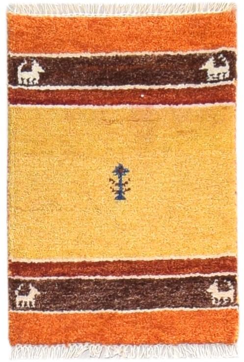 Gold Wool Rug 1' X 2' Southwestern Hand Knotted American Tribal Small Carpet 