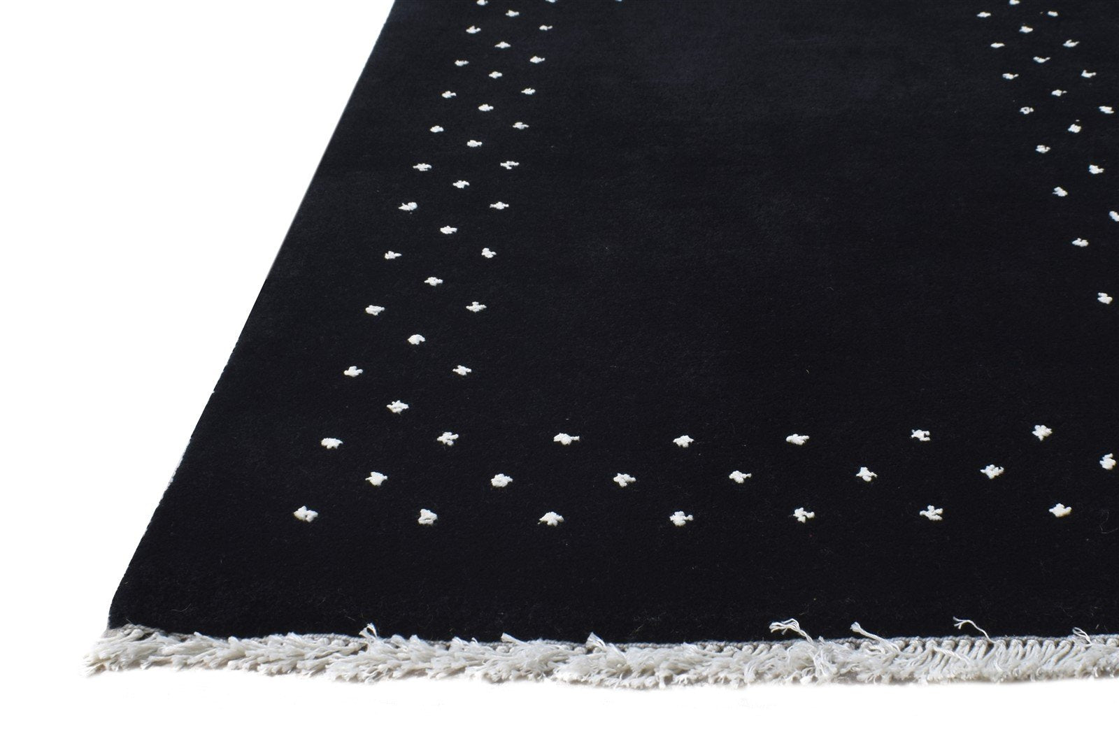 Hand Knotted Black Wool Rug 2' X 3' Modern Scandinavian Bordered Small Carpet 