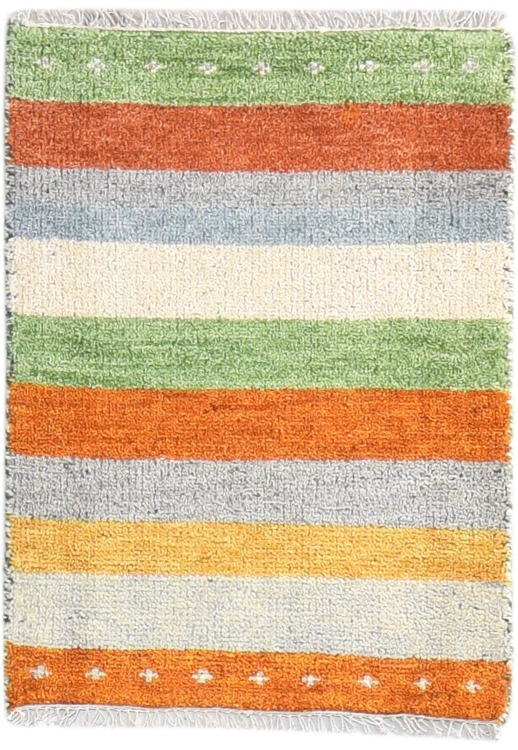 Multi Color Wool Rug 2X3 Southwestern Hand Knotted Gabbeh Striped Small Carpet 