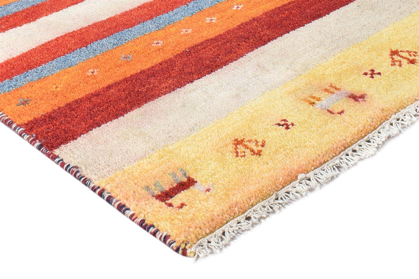 2' X 3' Rug Wool Cream Southwestern Hand Knotted Gabbeh Striped Small Carpet 