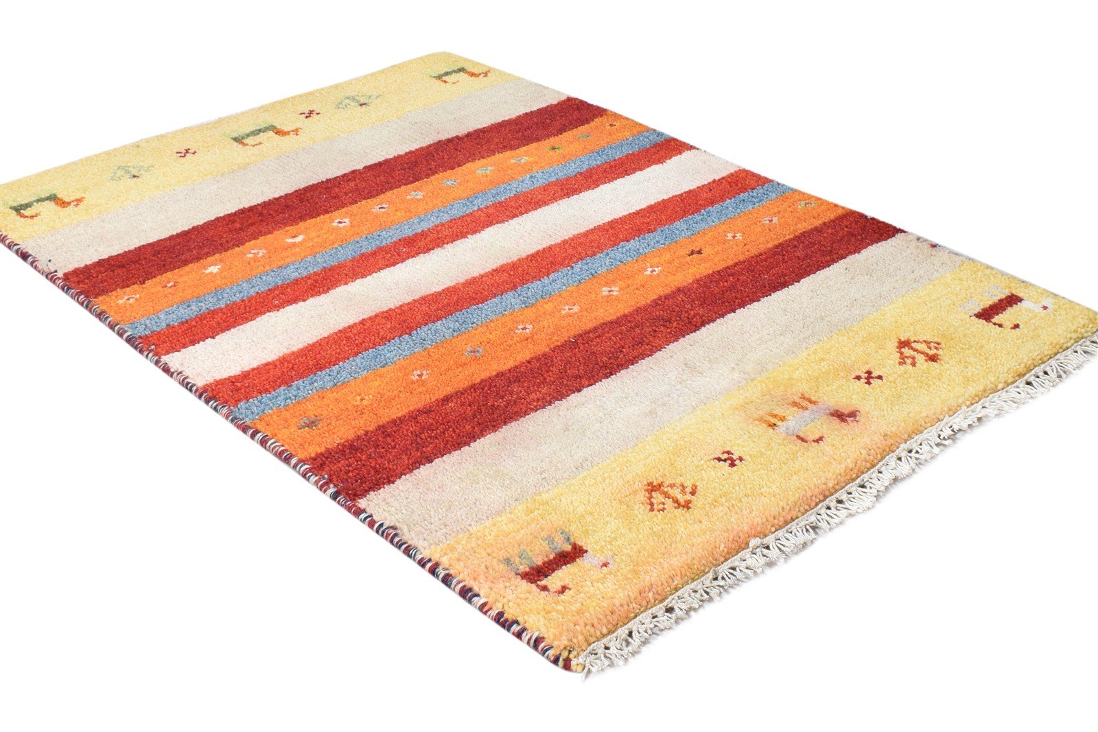 2' X 3' Rug Wool Cream Southwestern Hand Knotted Gabbeh Striped Small Carpet 