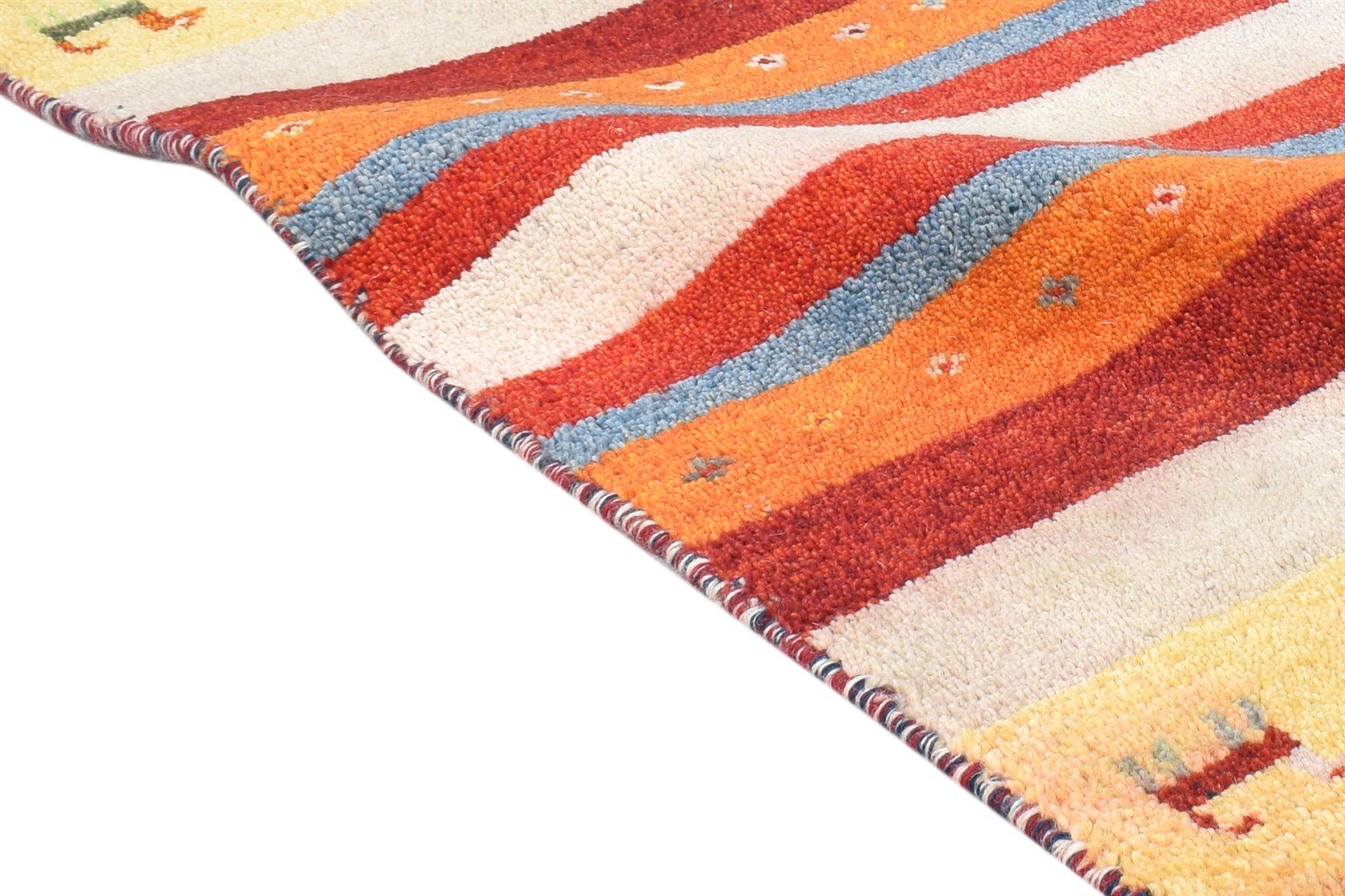 2' X 3' Rug Wool Cream Southwestern Hand Knotted Gabbeh Striped Small Carpet 